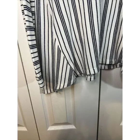 Anthropologie Maeve M Eliza Thermal Top Waffle Knit Tunic Navy Blue White Stripe - Picture 3 of 6